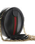 Grained Calfskin Web Mini Ophidia Round Shoulder Bag Black