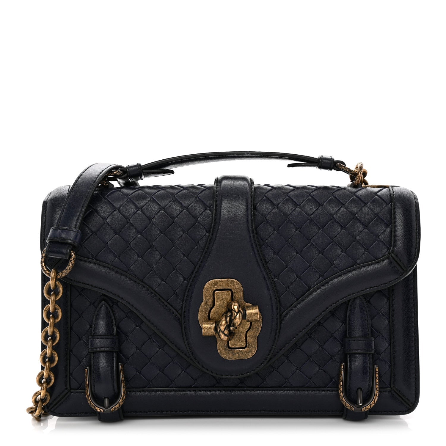 French Calfskin Intrecciato City Knot Bag Sapphire