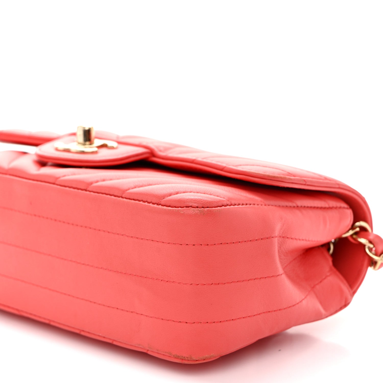 Lambskin Chevron Quilted Mini Rectangular Flap Coral