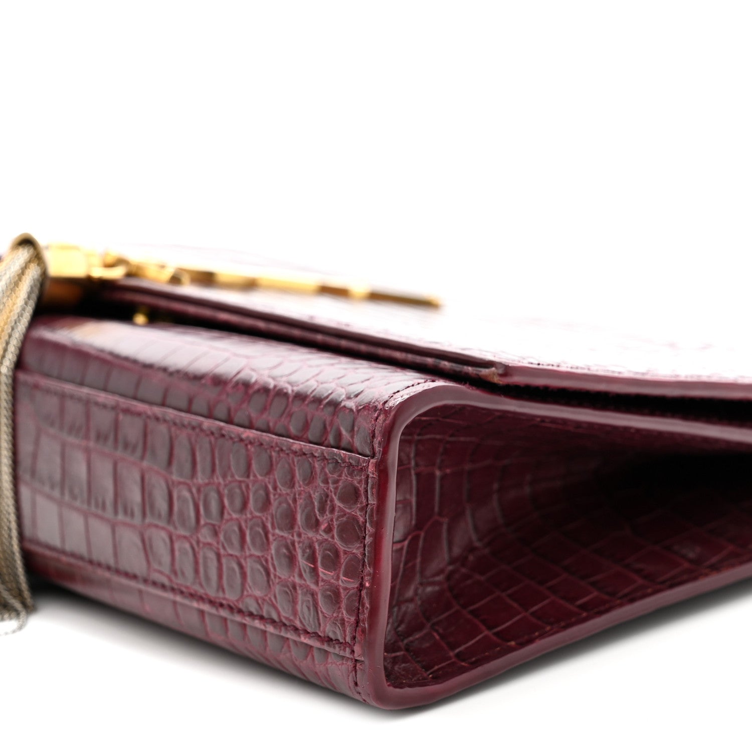 Calfskin Crocodile Embossed Medium Classic Monogram Kate Tassel Satchel Dark Red