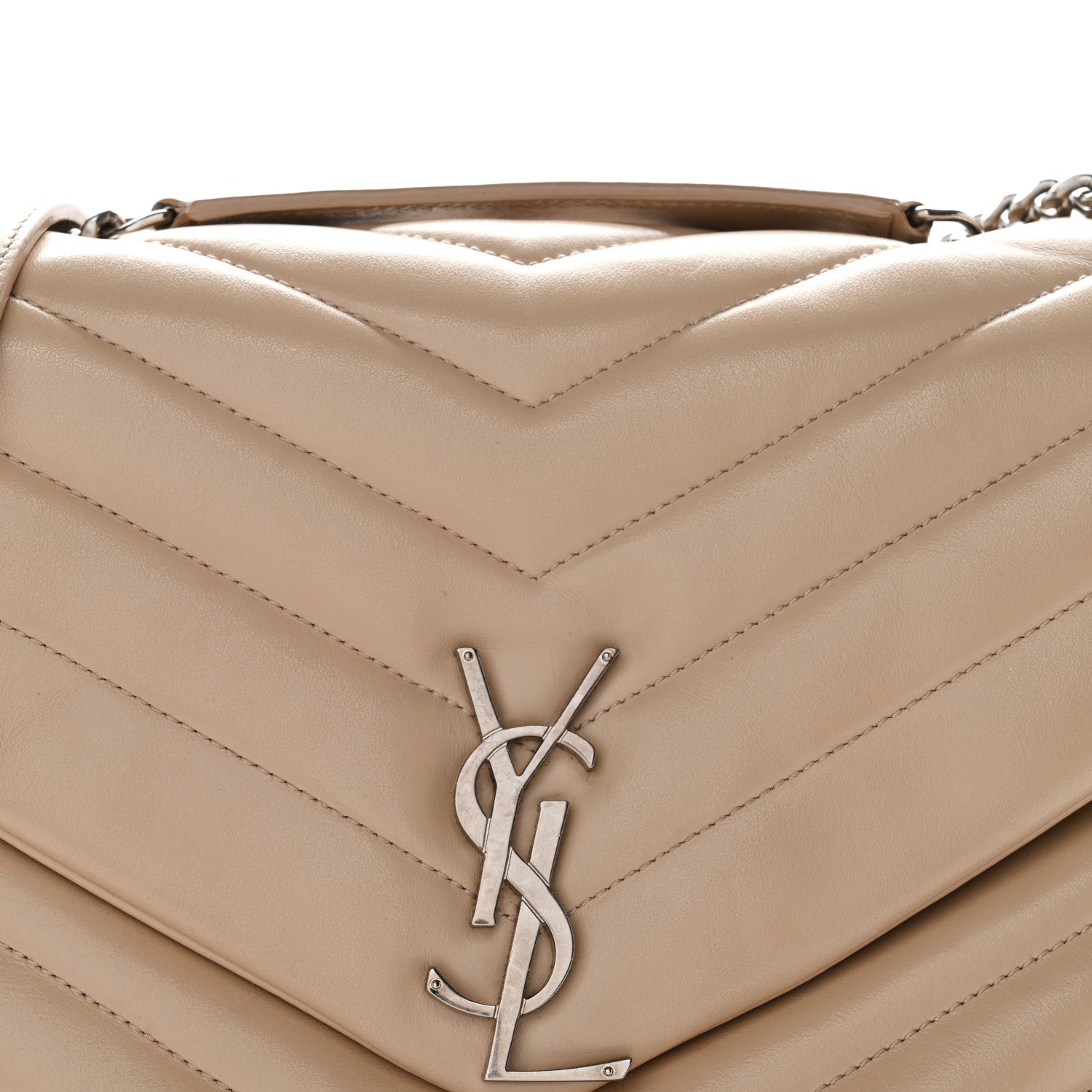 Calfskin Y Quilted Monogram Medium Loulou Chain Satchel Nude Powder