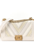 Caviar Calfskin Chevron Medium Boy Flap White