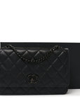 Lambskin Quilted Trendy CC Wallet On Chain WOC So Black