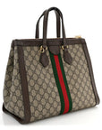 GG Supreme Monogram Web Medium Ophidia Tote Bag Brown