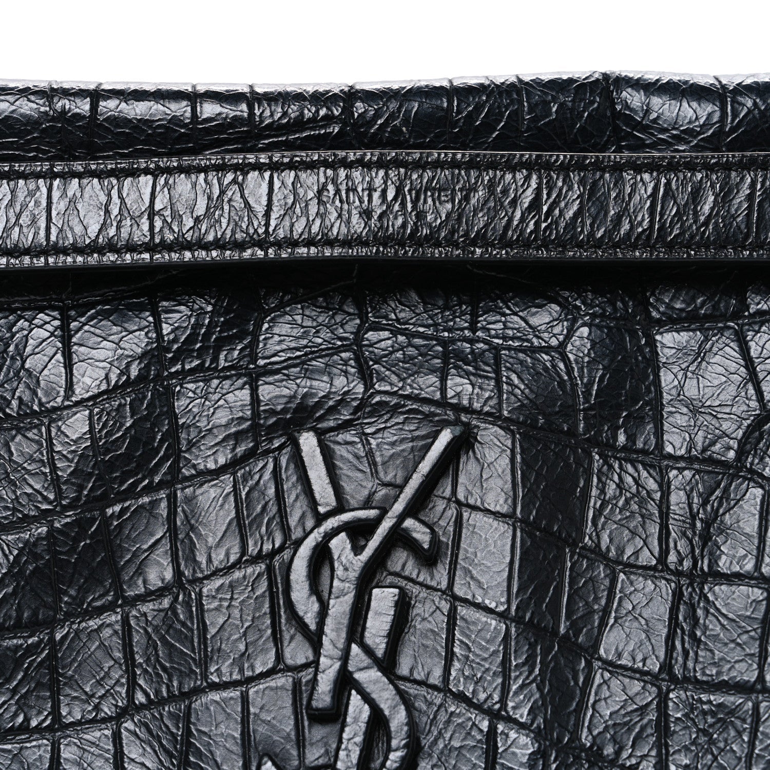Crocodile Embossed Lambskin Monogram Medium Niki Chain Satchel Black