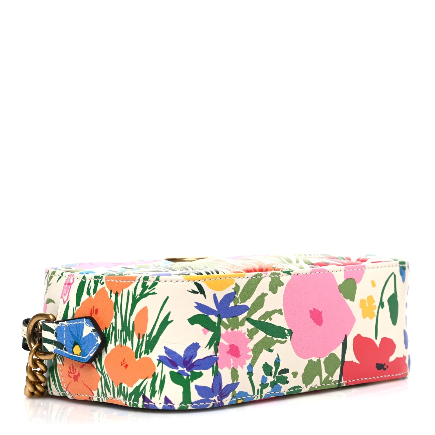 X KEN SCOTT Calfskin Matelasse Floral Print Mini GG Marmont Chain Shoulder Bag Ivory Pink