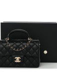 Lambskin Quilted Mini Top Handle Rectangular Flap Black
