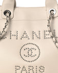 Caviar Medium Studded Deauville Tote Ivory