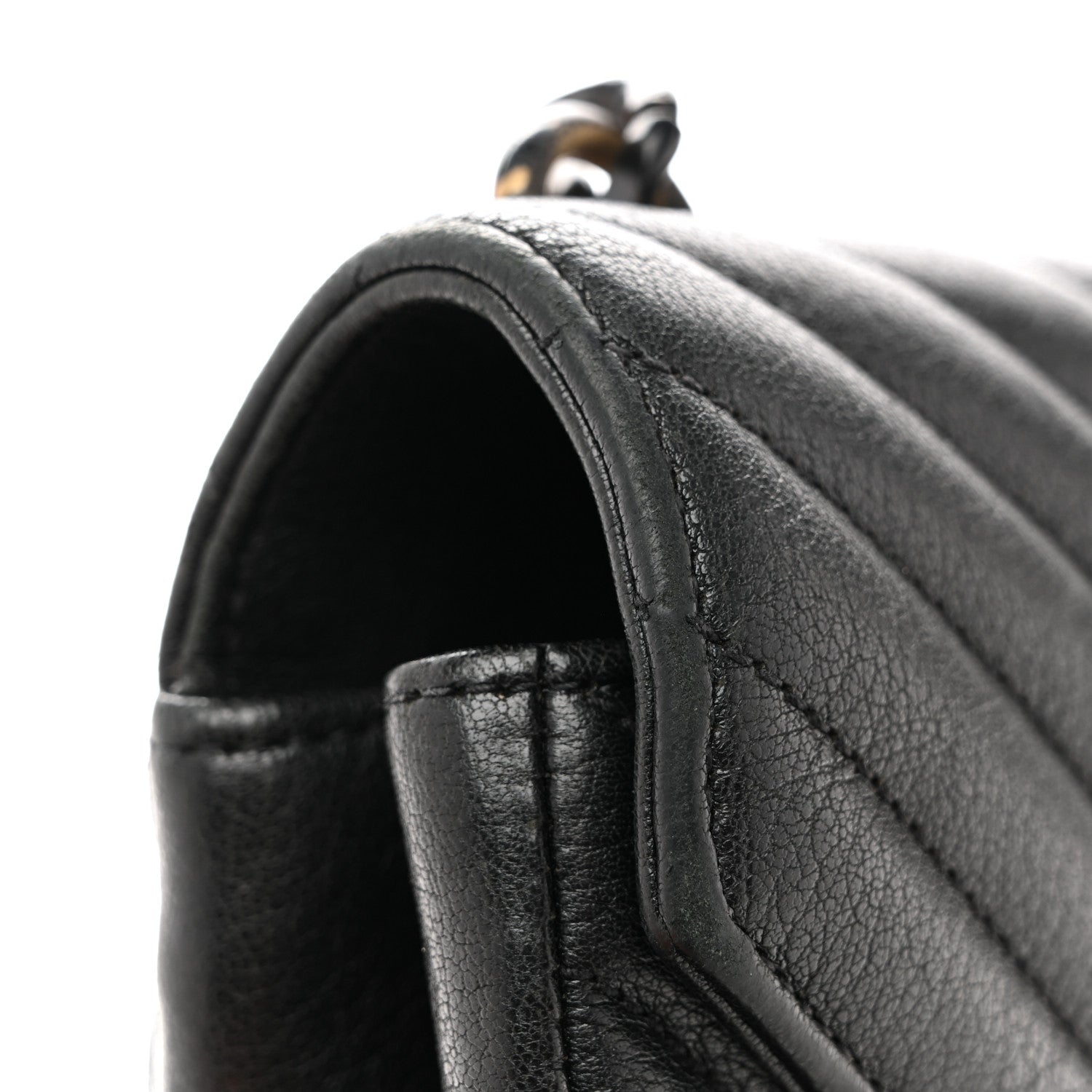 Sheepskin Matelasse Chevron Monogram Monochrome Medium College Bag Black