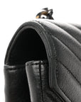 Sheepskin Matelasse Chevron Monogram Monochrome Medium College Bag Black