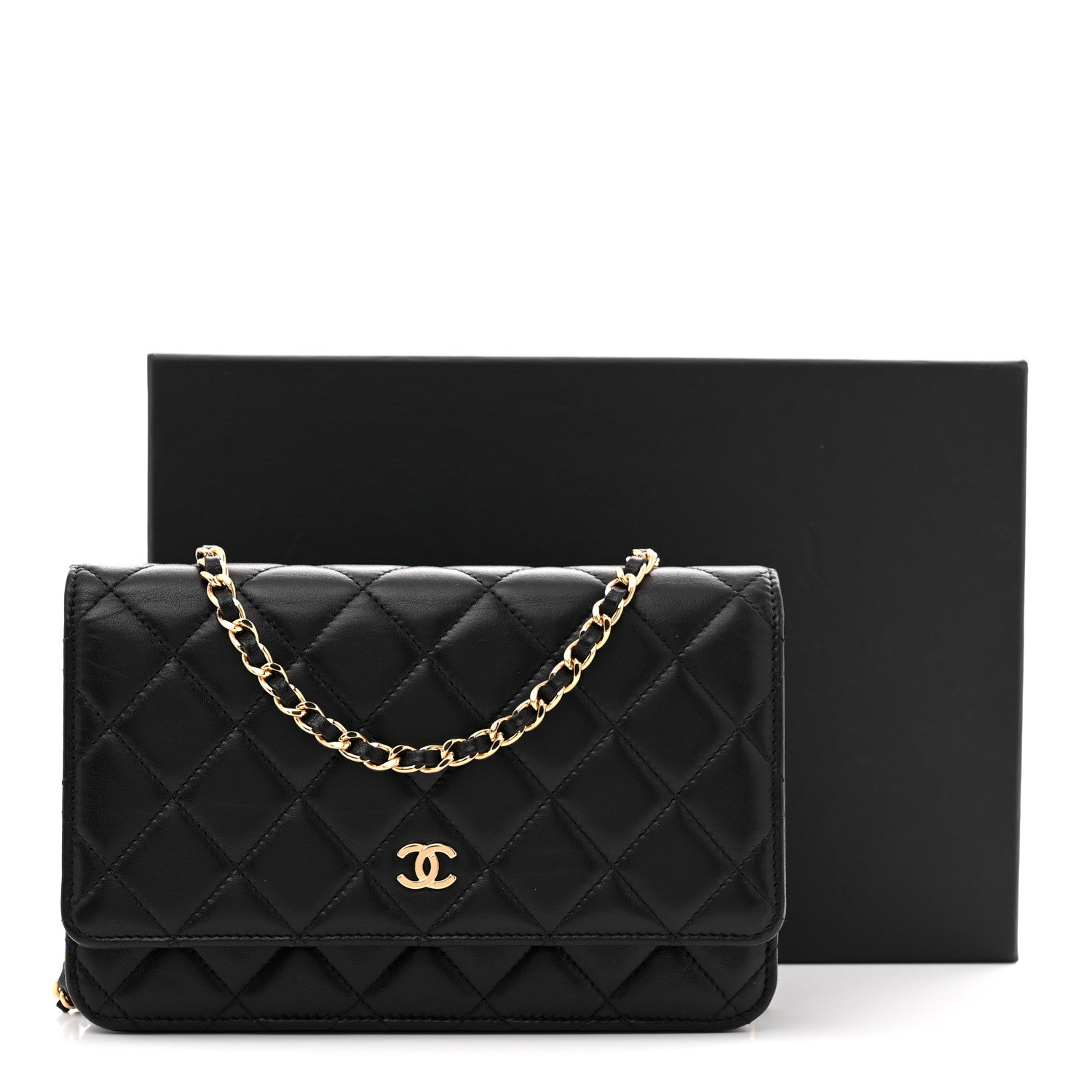 Lambskin Quilted Wallet On Chain WOC Black