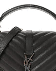 Sheepskin Matelasse Chevron Monogram Medium College Bag Asphalt