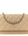 Caviar Quilted Wallet on Chain WOC Beige
