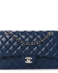 Caviar Quilted Medium Double Flap Navy