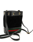 Suede Patent Web Mini Ophidia Bucket Bag Black