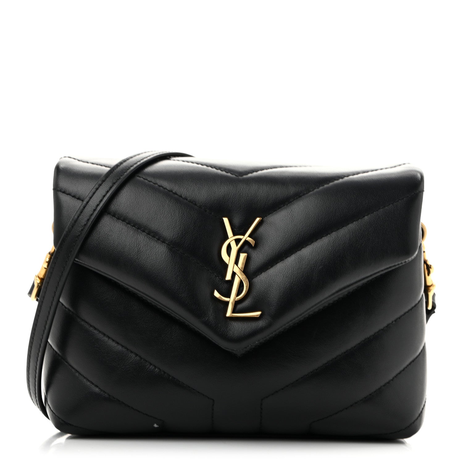 Calfskin Y Quilted Monogram Toy Loulou Crossbody Bag Black