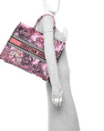Canvas Embroidered Large Toile de Jouy Voyage Book Tote Fuchsia Multicolor