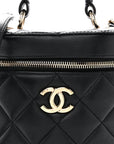Lambskin Quilted Trendy Vanity Case Black