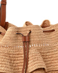 Raffia Calfskin Paulas Ibiza Balloon Ruffle Basket Tote Bag Natural Tan
