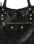 Calfskin Crocodile Embossed Giant 12 Gold Hardware City Black