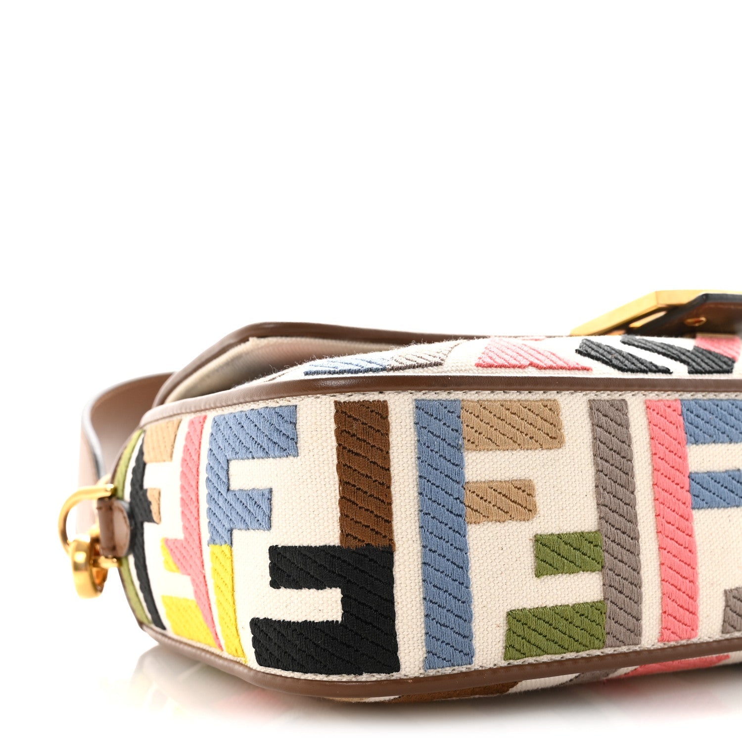 Canvas Ricamo Vitello King FF Multicolor Embroidered Baguette Grezzo Multicolor Gianduia