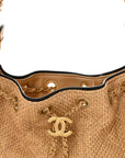 Braided Raffia Calfskin Quilted Mini CHNL 25 Handbag Beige Black