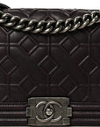 Calfskin Crystal Embossed Medium Boy Flap Plum