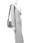 GG Supreme Monogram Textured Dollar Calfskin Web Studded Mini Ophidia Flap Shoulder Bag Beige Blue