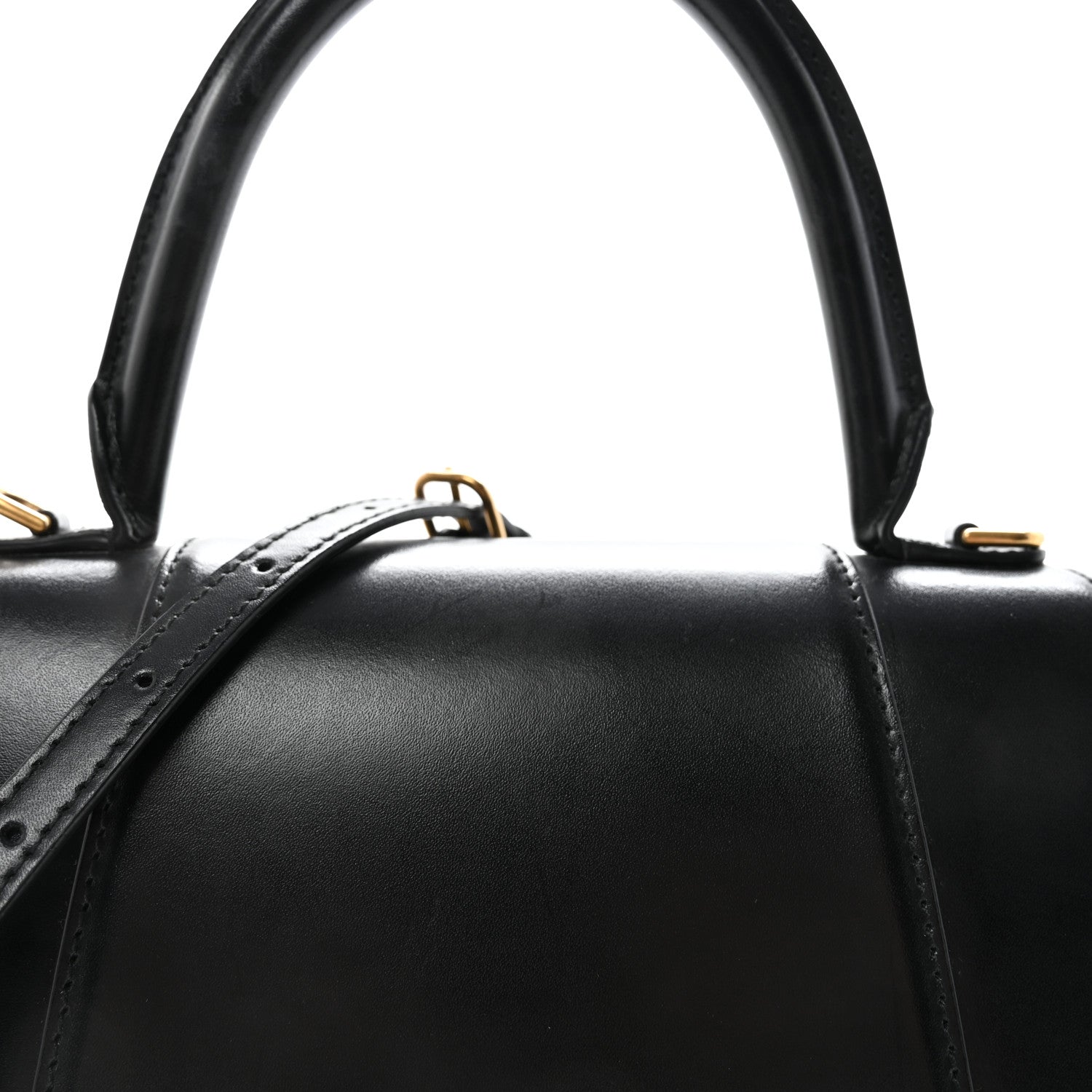 Shiny Box Calfskin Small Hourglass Top Handle Bag Black