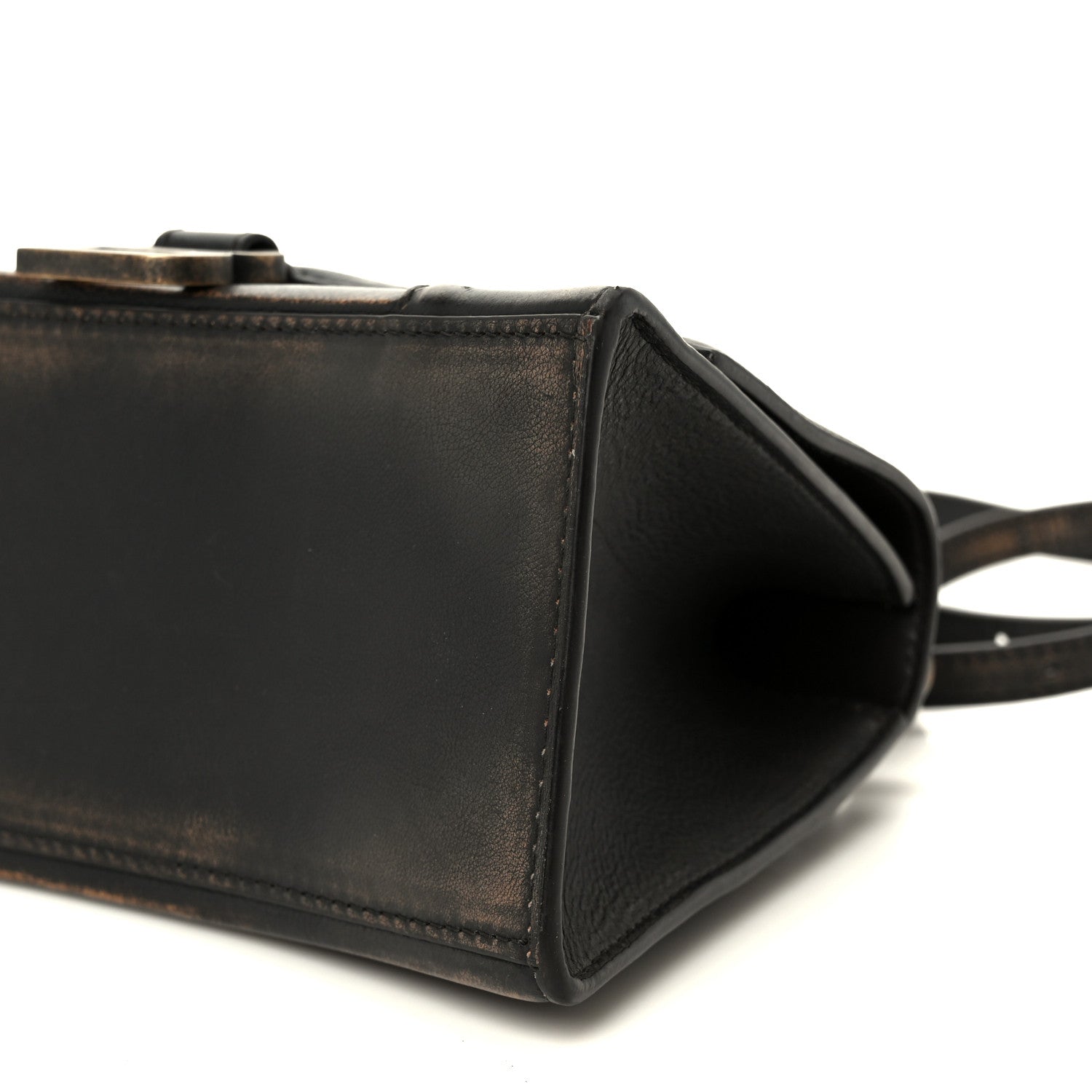Used Calfskin Small Hourglass Top Handle Bag Brown