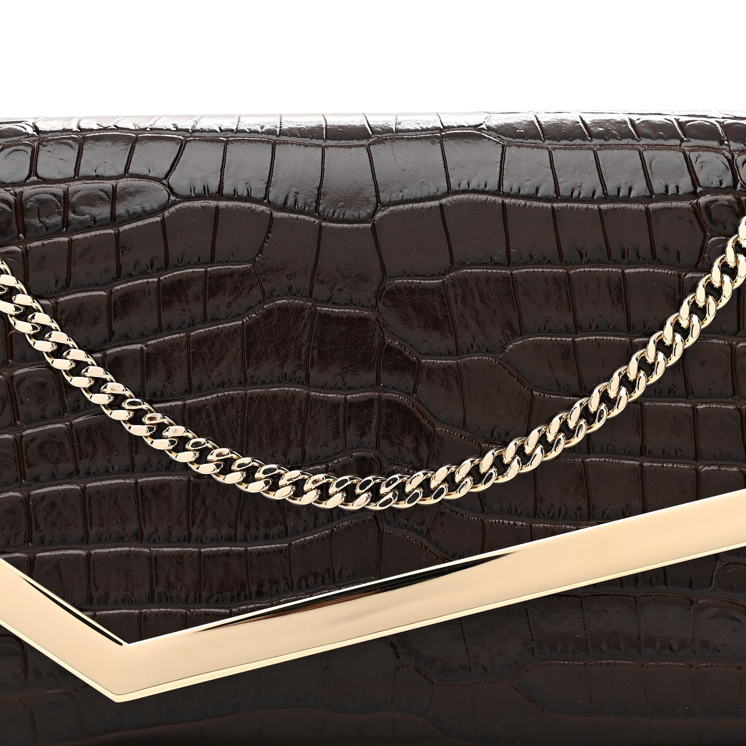 Calfskin Crocodile Embossed Emmie Clutch Bag Chocolate