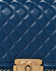 Calfskin Quilted Medium Boy Top Handle Flap Blue