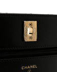 Shiny Lambskin Quilted CC Pearl Wallet on Chain WOC Black