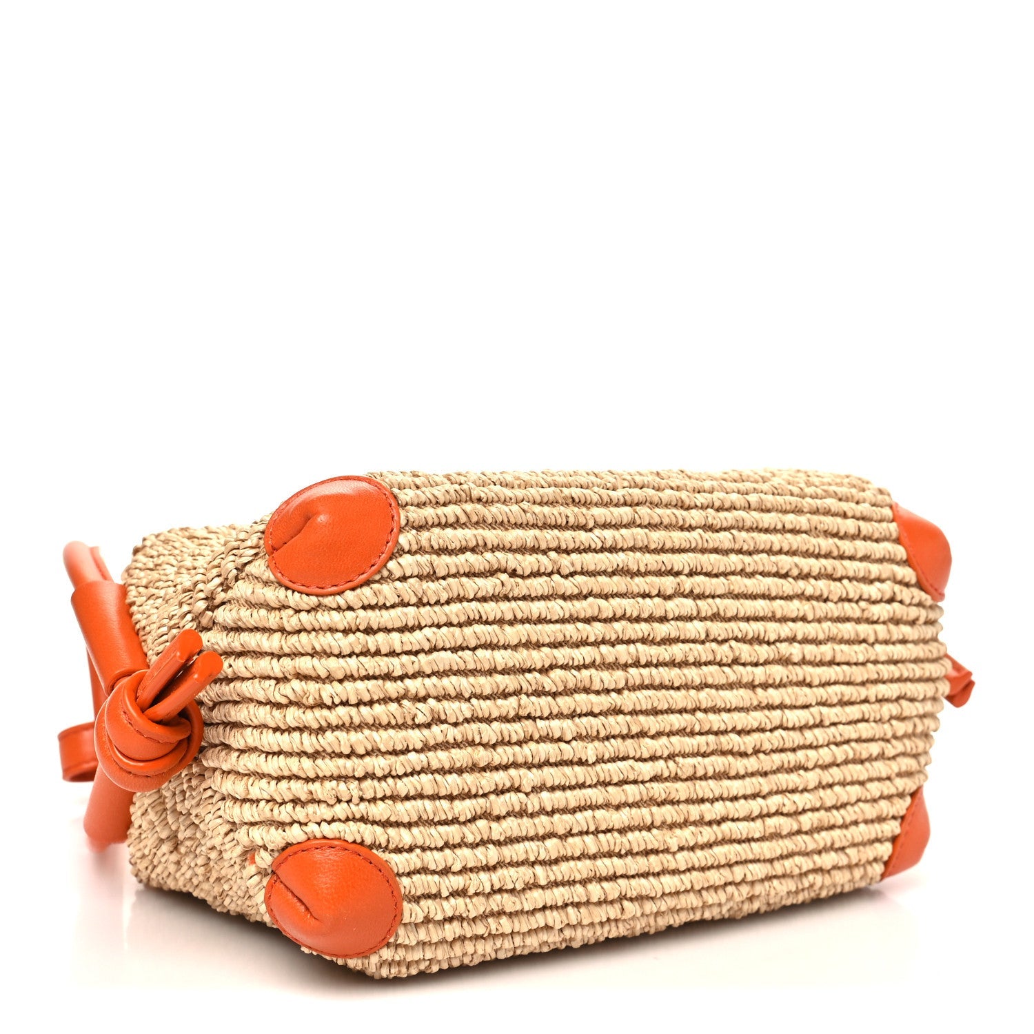 Raffia Calfskin Small Loop Top Handle Natural Burned Orange