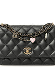 Pearly Lambskin Quilted Charms Wallet On Chain WOC Black