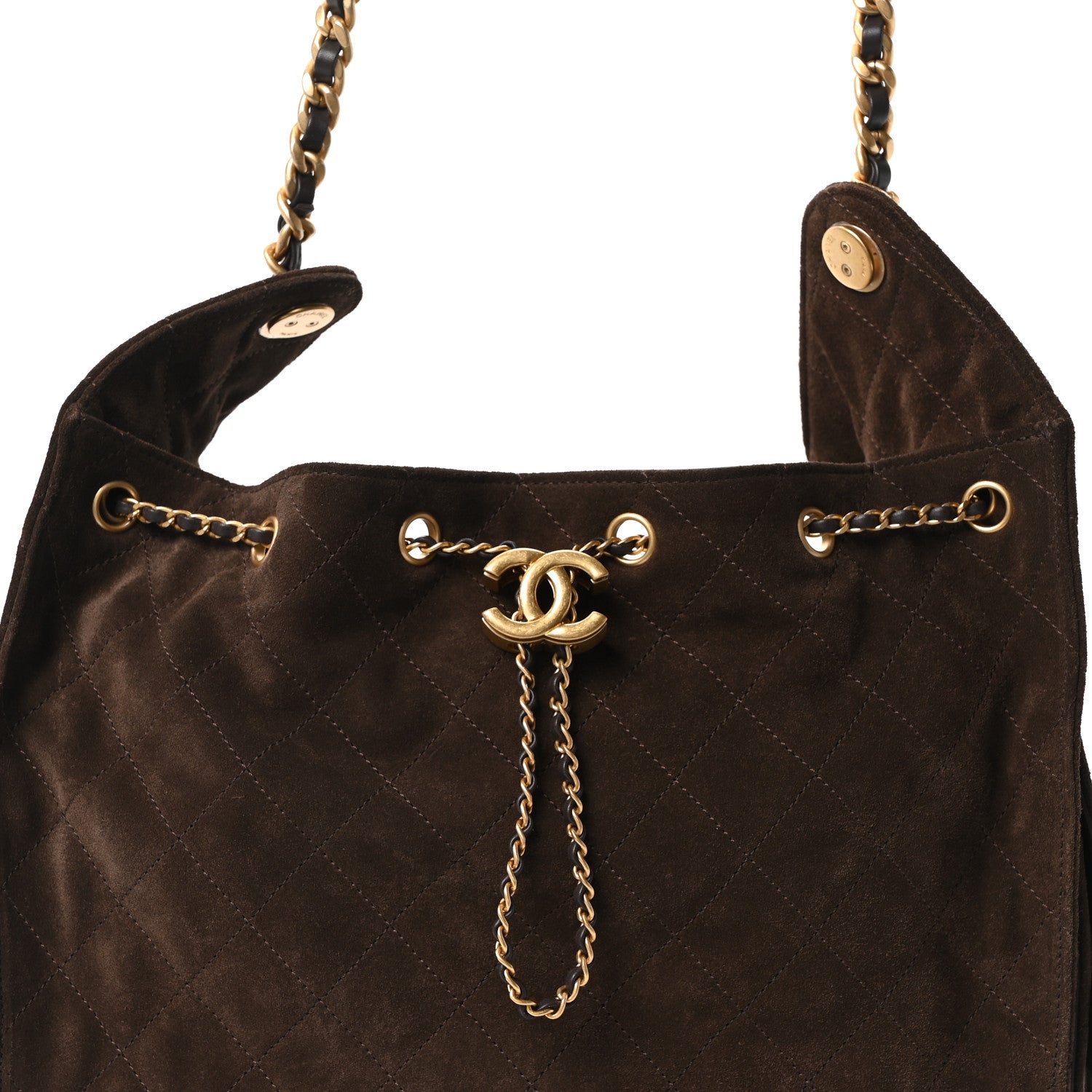 Suede Quilted Medium CHNL 25 Handbag Dark Brown