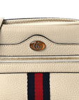 Textured Dollar Calfskin Web Mini Ophidia Shoulder Bag Mystic White