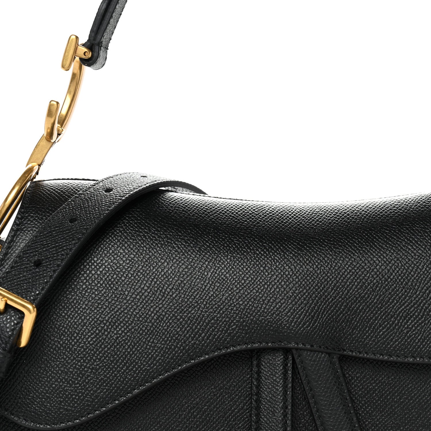 Grained Calfskin Saddle Bag With Strap Black