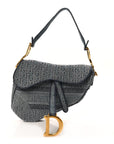 Oblique Embroidered Saddle Bag Denim Blue