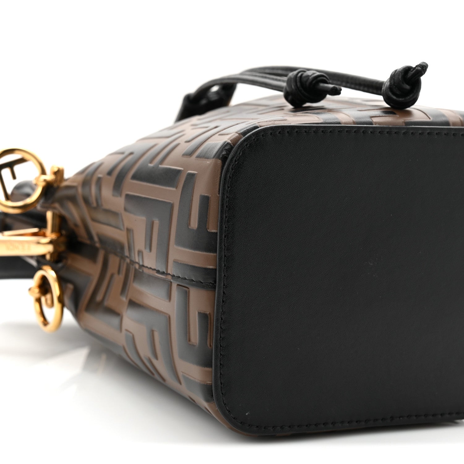 Vitello Liberty F is FNDI Bi-Color FF 1974 Embossed Mini Mon Tresor Bucket Bag Maya Black