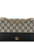 GG Supreme Monogram Textured Dollar Calfskin Mini GG Marmont Chain Wallet Beige Blue