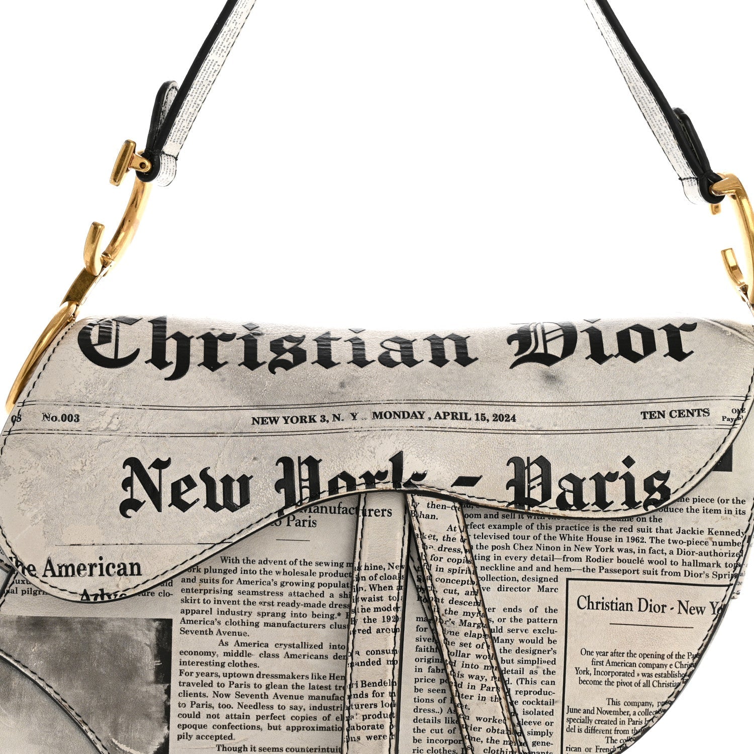 Calfskin Newspaper Printed Saddle Bag Black White