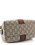 GG Supreme Monogram Textured Dollar Calfskin Web Mini Ophidia Top Handle Bag Beige Ebony New Acero