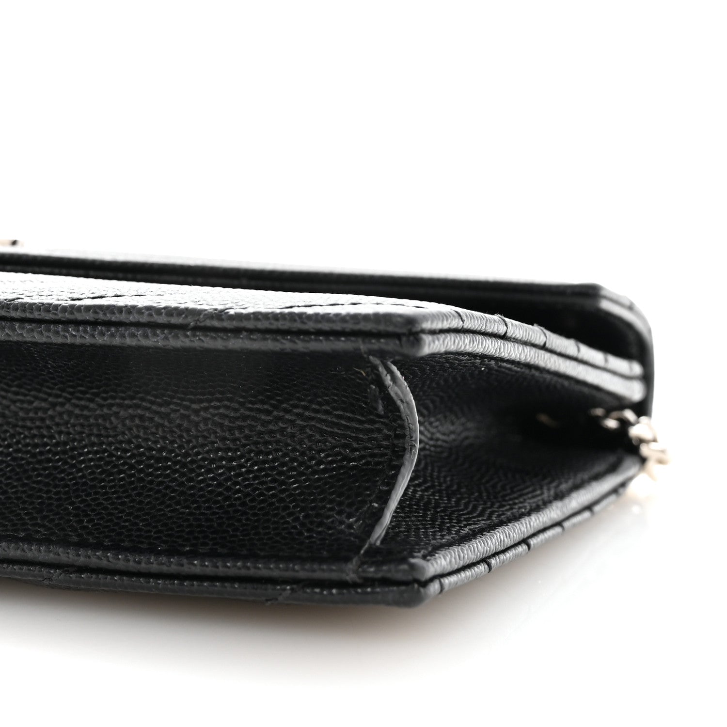 Grain De Poudre Matelasse Chevron Monogram Envelope Chain Wallet Black