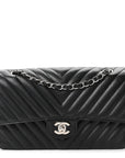 Caviar Chevron Quilted Medium Double Flap Black