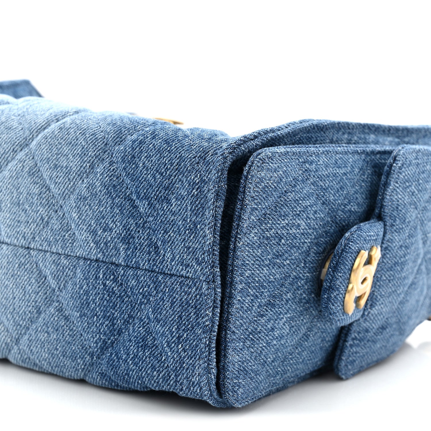 Washed Denim Quilted Mini CHNL 25 Handbag Blue