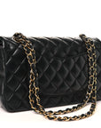 Lambskin Quilted Medium Double Flap Black