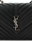 Sheepskin Matelasse Chevron Monogram Medium College Bag Black