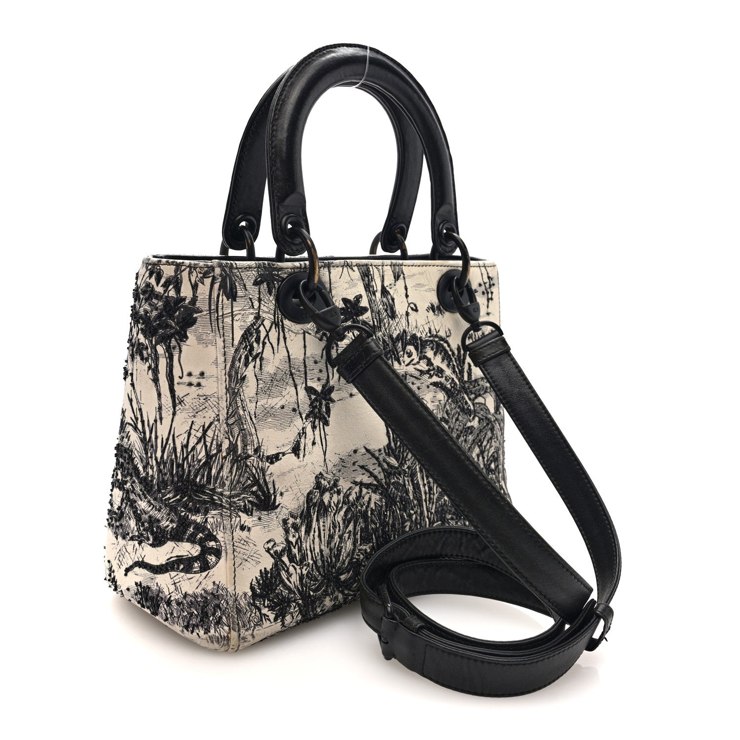 Calfskin Toile de Jouy Carnivora Medium Lady D1OR White Black