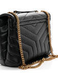 Calfskin Y Quilted Monogram Small Loulou Chain Satchel Black